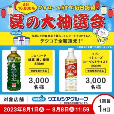 16,000名様にデジコが当たるウエルシアの大量当選レシート懸賞！