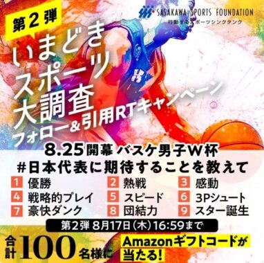 アマギフ500円分が100名様に当たる、バスケ男子ワールドカップ2023応援キャンペーン！