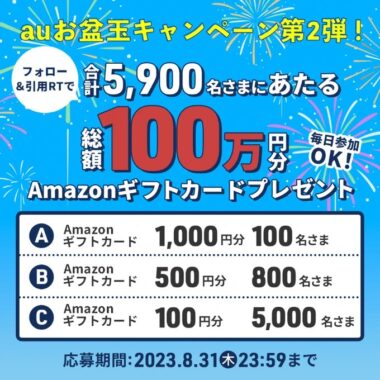 総額100万円相当のAmazonギフトカードが当たる大量当選キャンペーン！