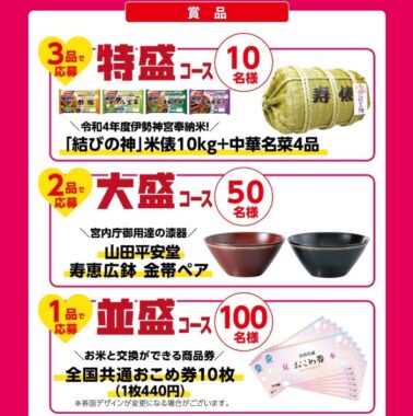 10kgの米俵や中華名菜セットも当たる豪華レシート懸賞！