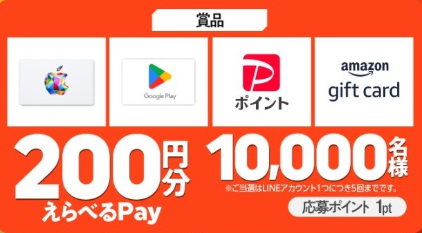 10,000名様にえらべるPayが当たる大量当選クローズド懸賞！