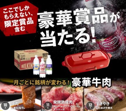 お肉やウィルキンソン タンサンシリーズが当たる豪華クローズドキャンペーン！