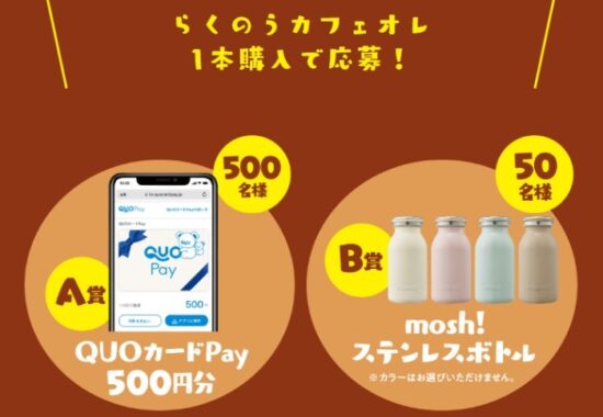 QUOカードPayやステンレスボトルが当たるレシートキャンペーン！