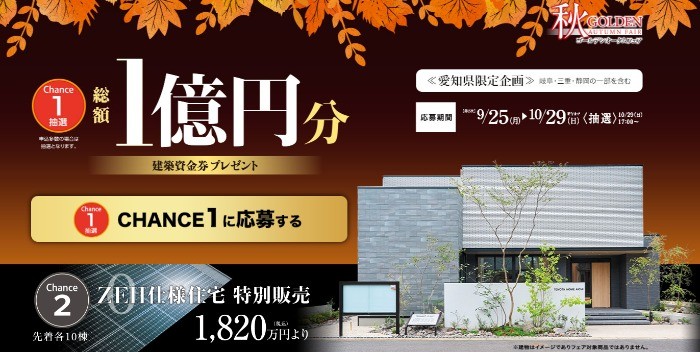 総額1億円分のトヨタホーム「建築資金券」が当たる家の懸賞！