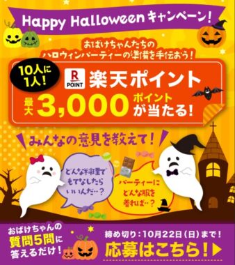 最大3,000円分の楽天ポイントが当たるハロウィンキャンペーン！