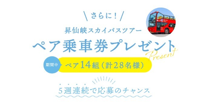 【山梨】「昇仙峡スカイバスツアー」ペア乗車券が当たるプレゼントキャンペーン♪