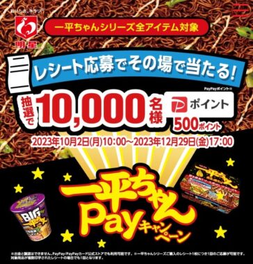 10,000名様にPayPayポイントが当たる大量当選クローズド懸賞！