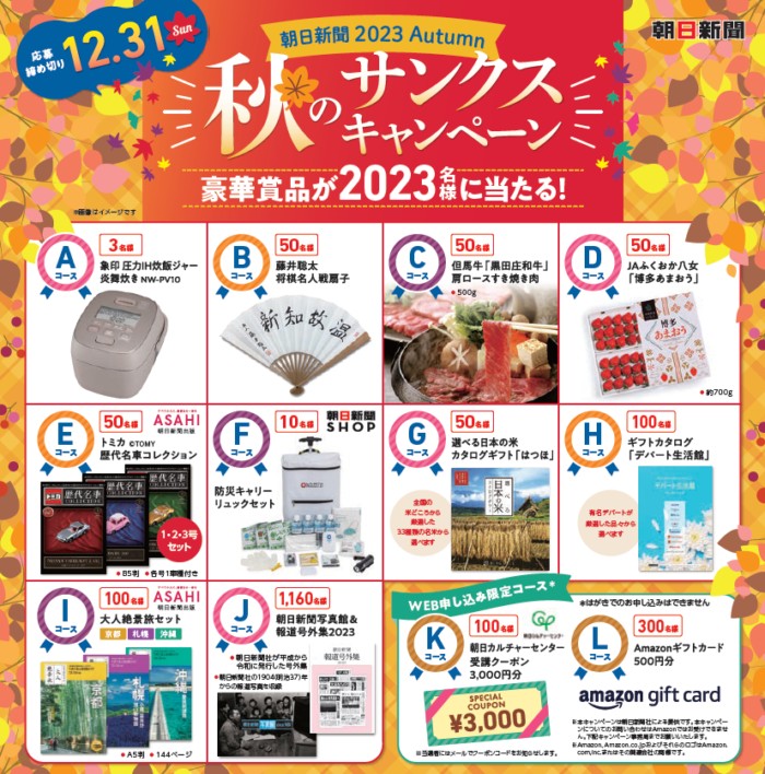 2,023名様に豪華賞品が当たる朝日新聞のキャンペーン！