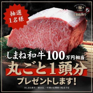 「しまね和牛」丸ごと1頭分（100万円相当）が当たる高額懸賞♪