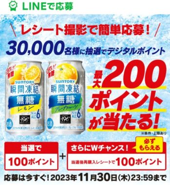30,000名様にデジタルポイントがその場で当たるレシート懸賞！