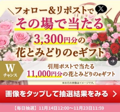 3,300円の花とみどりのeギフトがその場で当たるX懸賞！