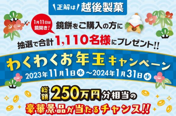 総額250万円分の豪華賞品が当たる、わくわくお年玉キャンペーン！