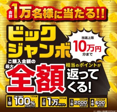 合計1万名様に最大全額ポイントバックのチャンスが当たる豪華懸賞！