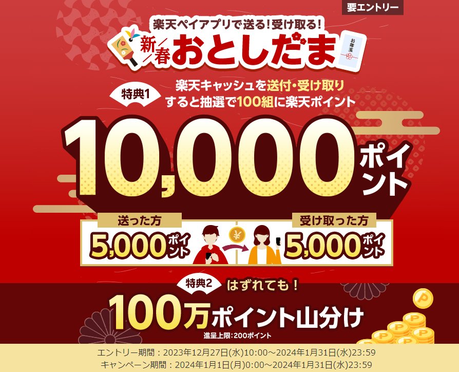 合計10,000円分の楽天ポイントが当たるおとしだまキャンペーン！｜懸賞主婦