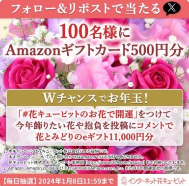 Amazonギフトカード500円分がその場で当たるXキャンペーン！