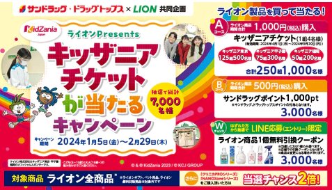 【サンドラッグ×ライオン】キッザニアチケットが当たるキャンペーン