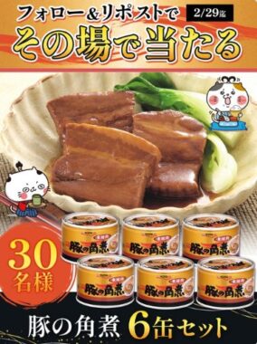 豚の角煮缶詰6缶セットがその場で当たるXキャンペーン！