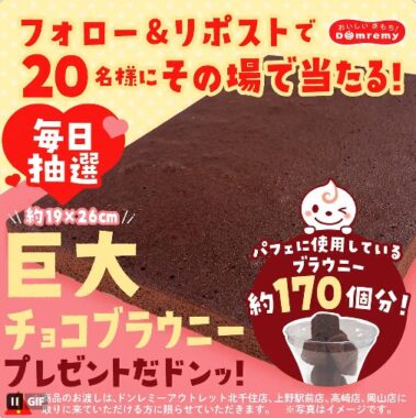 巨大チョコブラウニーの店頭引換券が当たるキャンペーン！