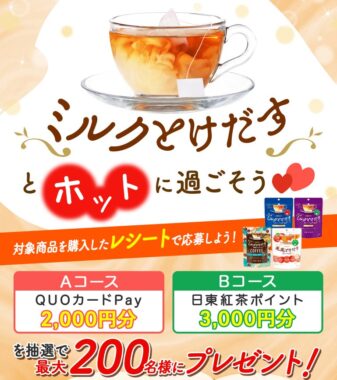 QUOカードPayや日東紅茶ポイントが当たるレシートキャンペーン