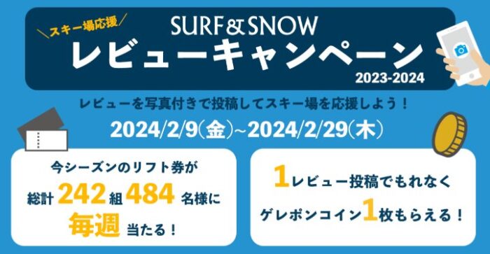 リフト券が毎週当たる、レビュー投稿キャンペーン