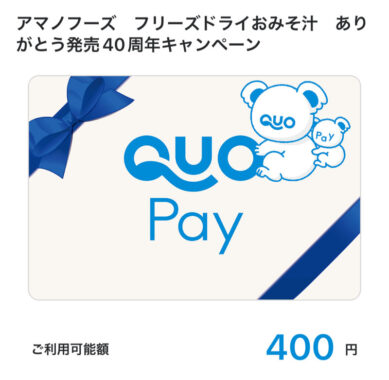 アマノフーズのキャンペーンで「QUOカードPay400円分」が当選