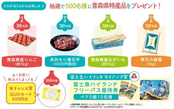 富士急フリーパスや青森県の特産品が当たるレシートキャンペーン