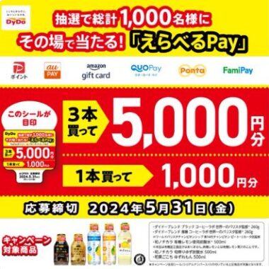 最大5,000円分のえらべるPayがその場で当たる大量当選クローズド懸賞