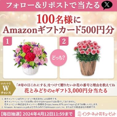 Amazonギフトカード500円分がその場で当たるXキャンペーン