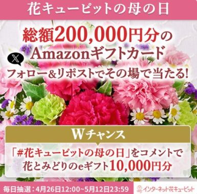総額20万円分のAmazonギフトカードが当たるXキャンペーン