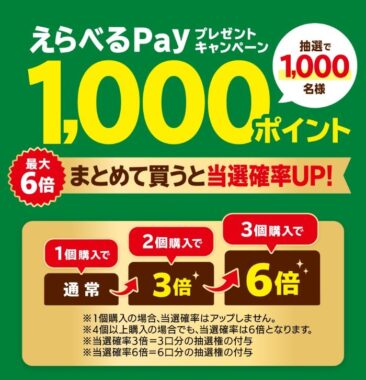 1,000名様にえらべるPay1,000ポイントが当たる大量当選レシート懸賞