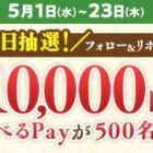 最大1万円分のえらべるPayが合計500名様にその場で当たるキャンペーン