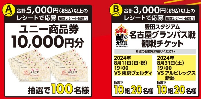 名古屋グランパス観戦チケットや1万円分の商品券も当たる会員限定キャンペーン