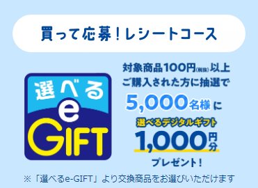 5,000名様に選べるe-GIFT1,000円分が当たる大量当選レシート懸賞