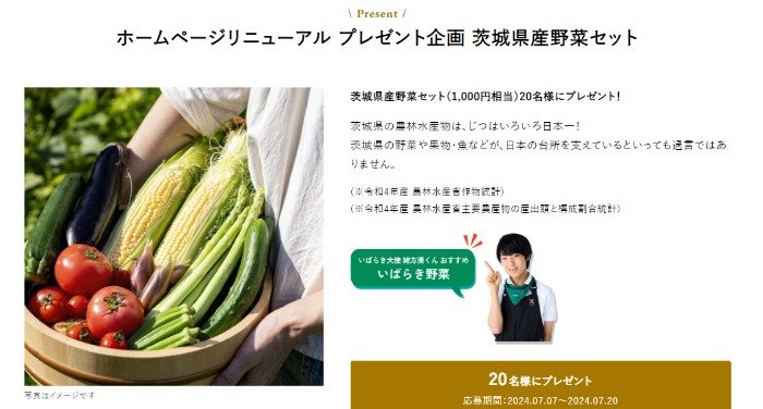 茨城県産野菜セットが20名様に当たる、SUNFRESH GROUPのプレゼントキャンペーン