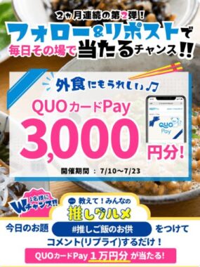 3,000円分のQUOカードPayがその場で当たるXキャンペーン