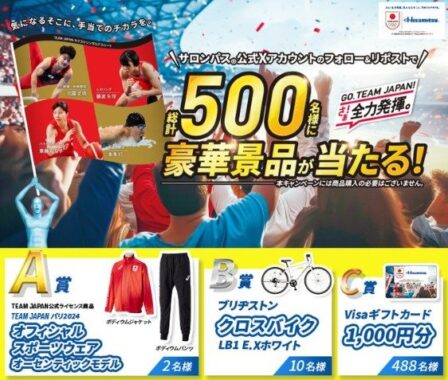 豪華賞品が500名様に当たる、がんばれ！ニッポン！プレゼントキャンペーン