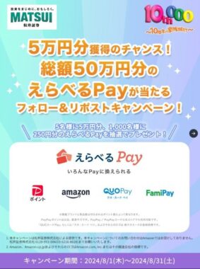 最大5万円分のえらべるPayがその場で当たるXキャンペーン