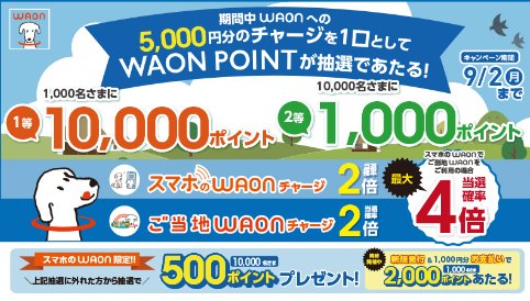 最大10,000円分のWAONポイントが当たる、チャージキャンペーン