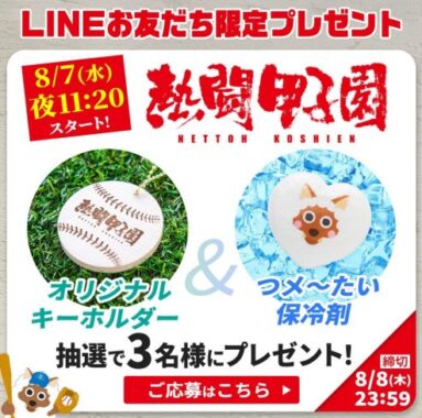 熱闘甲子園オリジナルキーホルダー&ウルフィのつメ～たい保冷剤が当たるLINEキャンペーン