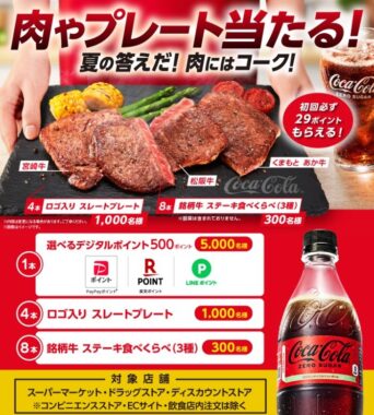 銘柄牛ステーキ食べ比べやデジタルポイントが当たる大量当選レシート懸賞