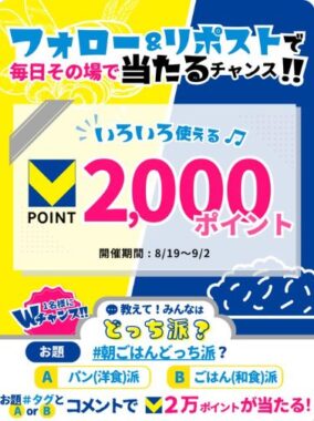 Vポイント2,000ポイントが毎日その場で当たるX懸賞