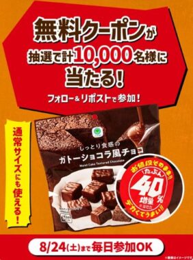 1万名様にガトーショコラ風チョコの無料クーポンが当たる大量当選X懸賞