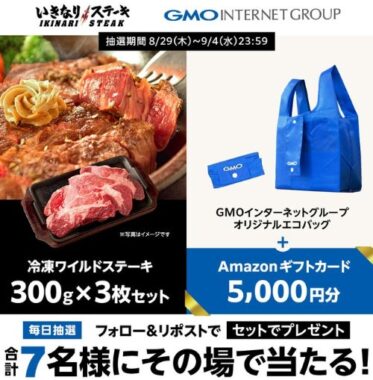 冷凍ワイルドステーキ＆アマギフ＆エコバッグのセットが当たる豪華X懸賞