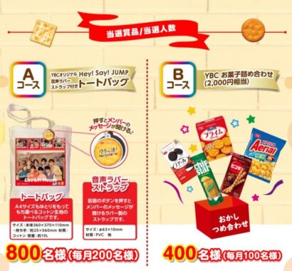 毎月抽選！Hey! Say! JUMPトートバッグやお菓子詰め合わせが当たる大量当選ハガキ懸賞