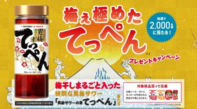 梅干しがまるごと入った「男梅サワーの素 てっぺん」が当たる大量当選懸賞