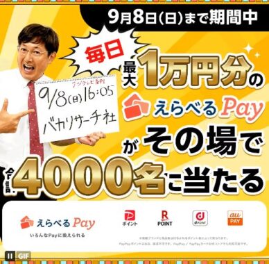 4,000名様にその場で最大1万円分のえらべるPayが当たるキャンペーン