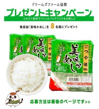 パックライス「美味かめし」 3パックが8名様に当たるプレゼントキャンペーン