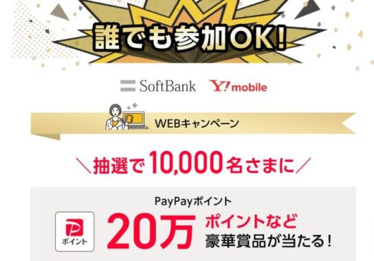 最大20万円分のPayPayポイントなどが合計10,000名様に当たる豪華懸賞