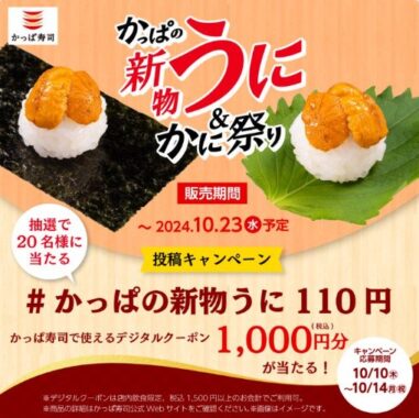 かっぱ寿司の食事券1,000円分がその場で当たるXキャンペーン