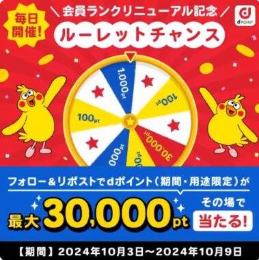 最大3,000dポイントがその場で当たるXキャンペーン